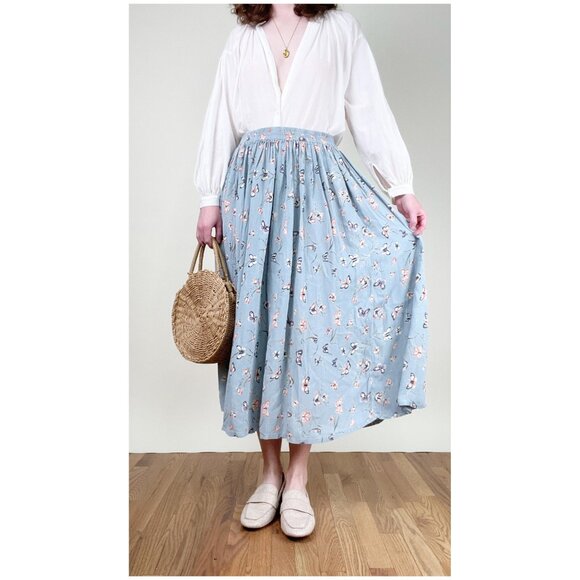 Vintage Butterfly Print Midi Maxi Skirt Pleated Romantic Whimsical Dainty Flowy - Picture 4 of 8